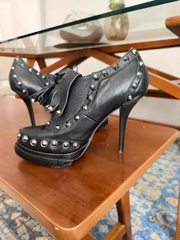 Jeffrey Campbell braveheart black leather studded platform goth metal booties 9 - Image 12