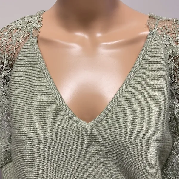 NWOT Fashion Green Sweater Lace Sheer Sleeves & Open Back Lace Design size XL - Image 2
