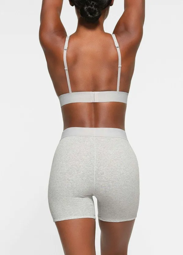 SKIMS Cotton Rib Boxer Shorts Light Heather Grey - Image 2