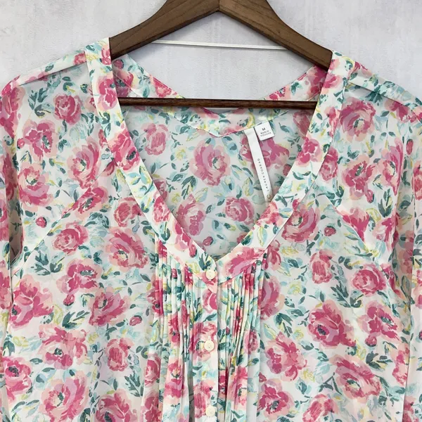 Lauren Conrad Floral‎ Blouse Women Medium Flowy Cottage Feminine Dainty Coquette - Image 3