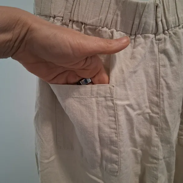 Sincerely Jules Cargo Pants Beige Linen Wide Leg Utility Pockets Women's Medium - Image 10