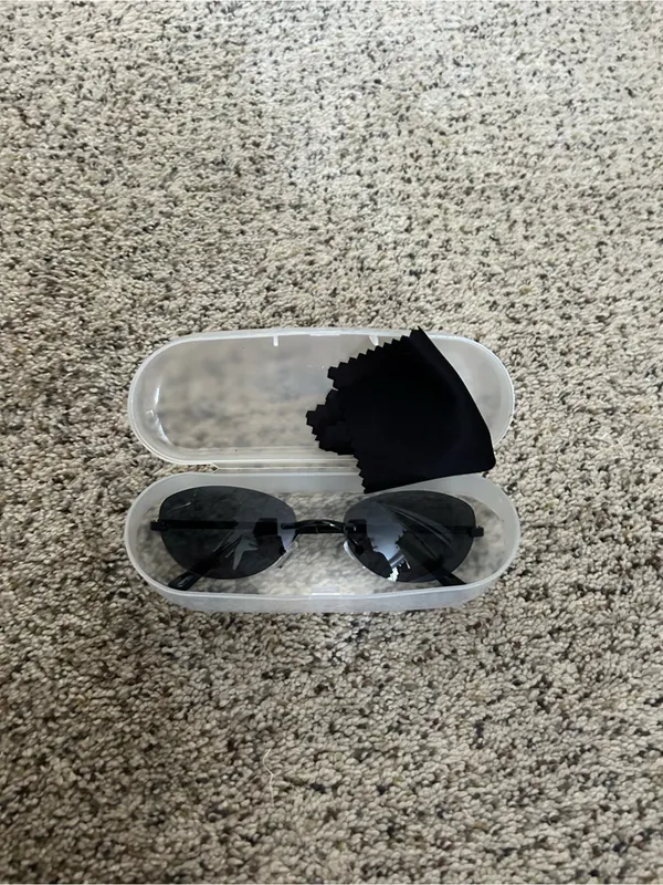 Oval Black Lens Sunglasses with Clear Case - Image 2