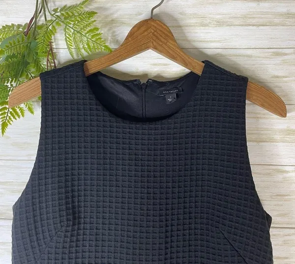 Ann Taylor Textured Waffle Grid Black Dress - Image 4