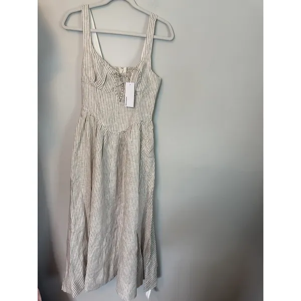Reformation Balia 100% Linen Midi Dress Pockets Smocked Back Sz 4 NWT $298 - Image 4