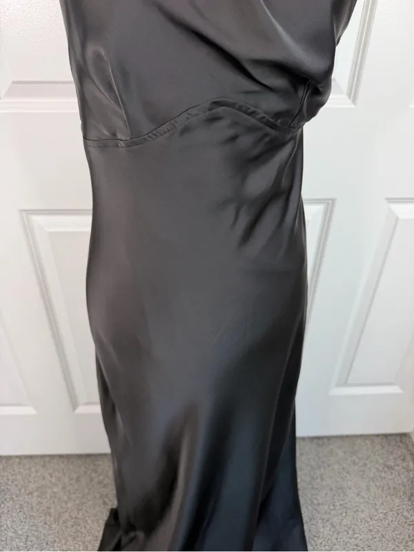 Olia Black Satin One Shoulder Maxi Gown Dress Size L NWT - Image 4