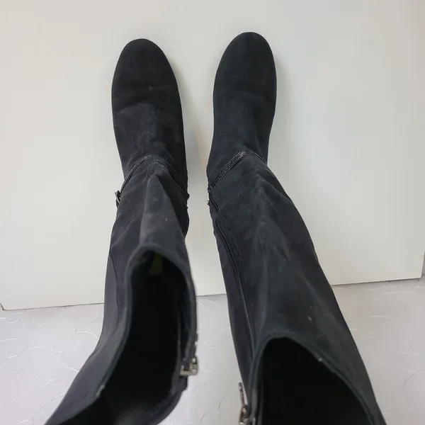 Dana Buchman Womens Boots Size 6.5 Black Suede Wedge Heel Knee High Side Zip - Image 10