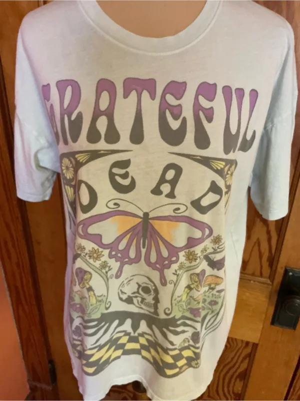 American Eagle Grateful Dead Graphic Tee XS Butterfly Skull Mushroom Band Tee - Image 5