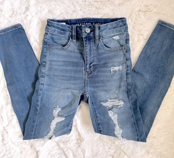 American Eagle Super Hi-Rise Distressed Ripped Jeggings 00 X-Short - Image 3