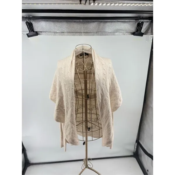 Lauren Ralph Lauren Cable Knit Open Front Cardigan Womens Size L/XL Ivory Wool - Image 2