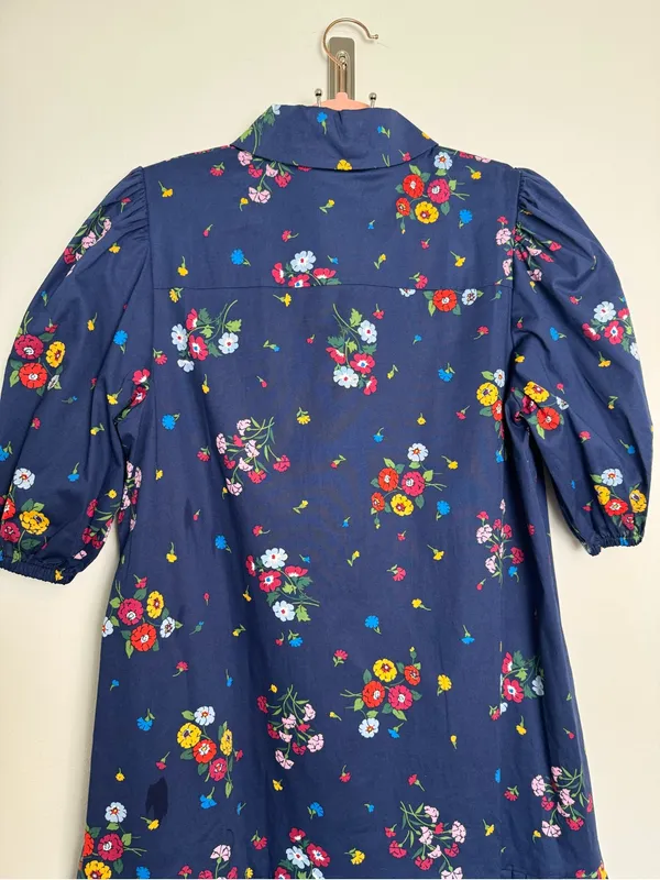 kate spade Navy Floral Tie-Waist Puff Sleeve Mini Dress - Image 9