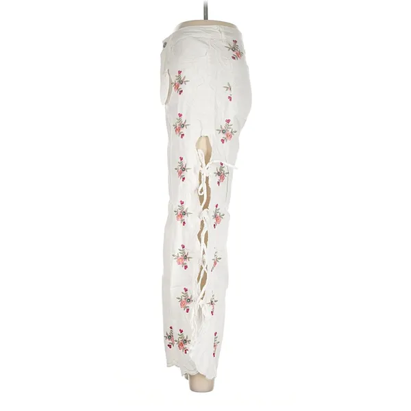 Zac & Zoe Paris White Floral Embroidered Wide Leg Lace Up Pants M 38 Boho Y2K - Image 5
