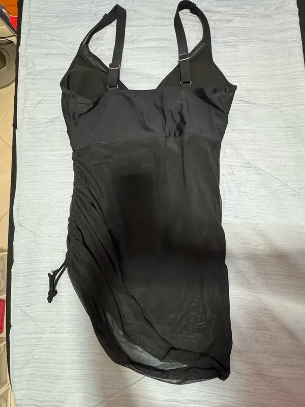Amazon Women's V Neck One Piece Swimsuit Mesh Sheer Swim Dress Curvy Tummy Control Side Drawstring Bathing Suits - Image 3