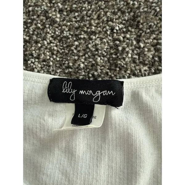 Lily Morgan Tank Top Womens Size L White Ribbed Knit Scoop Neck Sleeveless - Image 2