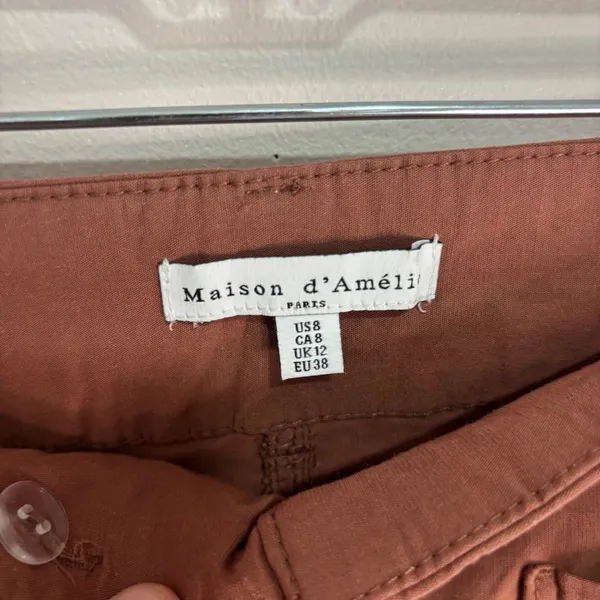 Maison d'Amélie Paris Rust Brown Wide Leg Crop Utility Pants Linen Blend Size 8 - Image 3