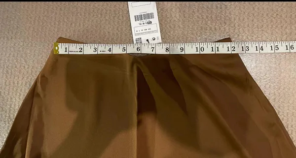 Zara a-line brown midi satin hair Skirt Size M - Image 4