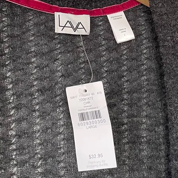 LAVA Size Large Gray Lightweight Pointelle Long Minimalist Duster Cardigan - Image 5