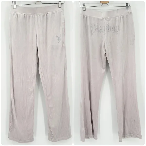 Playboy Velour‎ Track Pants Rhinestone Bling Logo Y2K Lounge Pants Womens Size M - Image 2