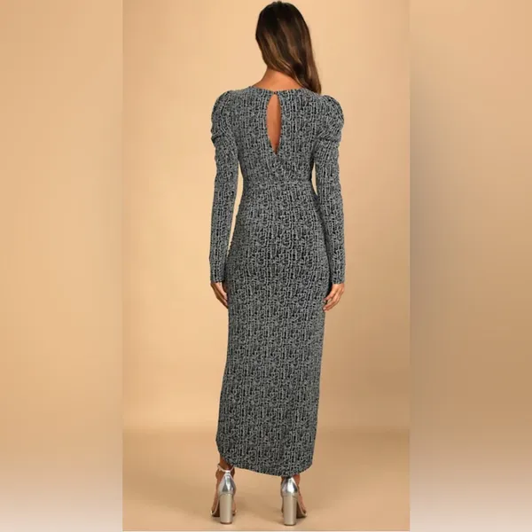 New Lulus Party Glam Metallic Silver Long Sleeve Ruched Midi Dress – Size Small - Image 7