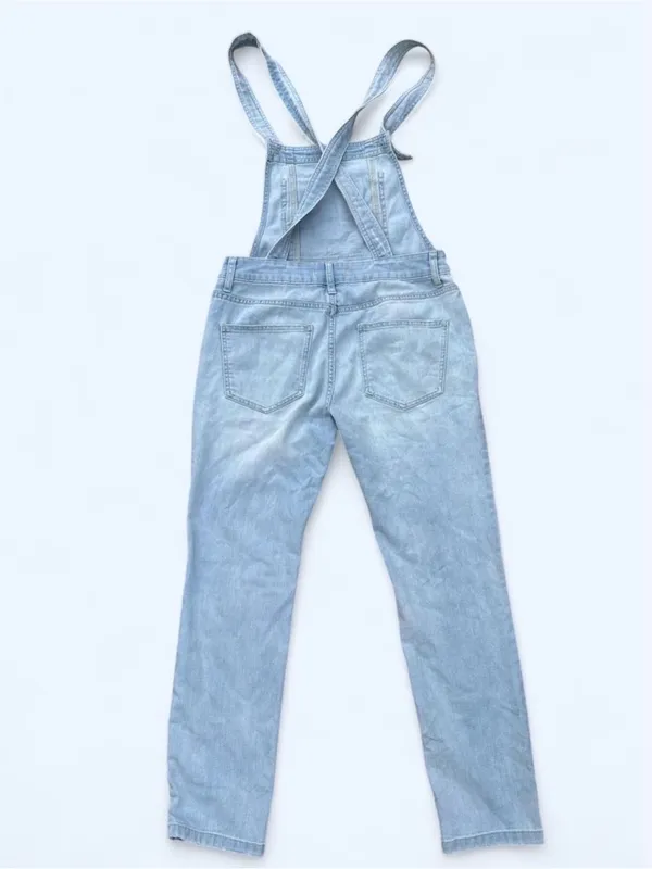 Free People Light Blue Denim Overalls Straight Leg Classic Retro Size 27 - Image 5