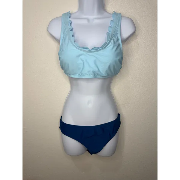 Cupshe Maternity Scalloped Bikini Set Light Blue Dark Blue Size M DKA12C4J002ST‎ - Image 2