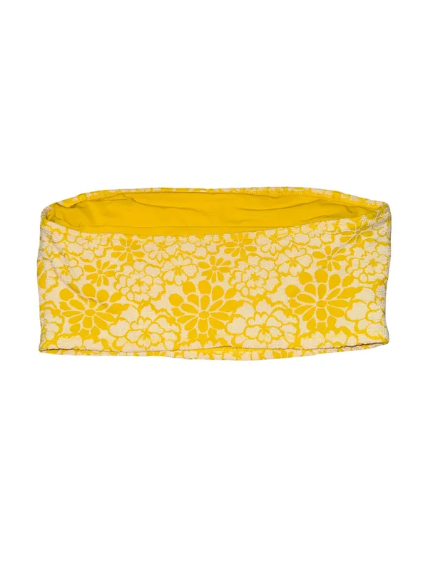 Aerie Yellow Floral Bandeau Bikini Top Size M Strapless Retro Swim - Image 2