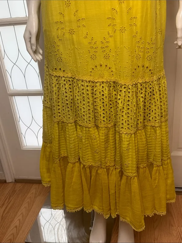 Payal Jain BOHO Yellow Eyelet Floral Lace by Anthropologie Maxi Dress Dz 2 - Image 6