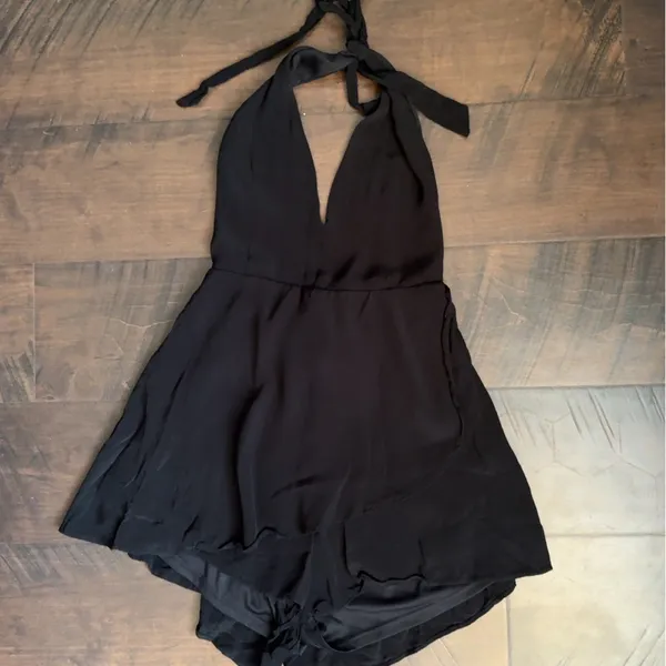 Free People Black Vneck Romper - Image 4