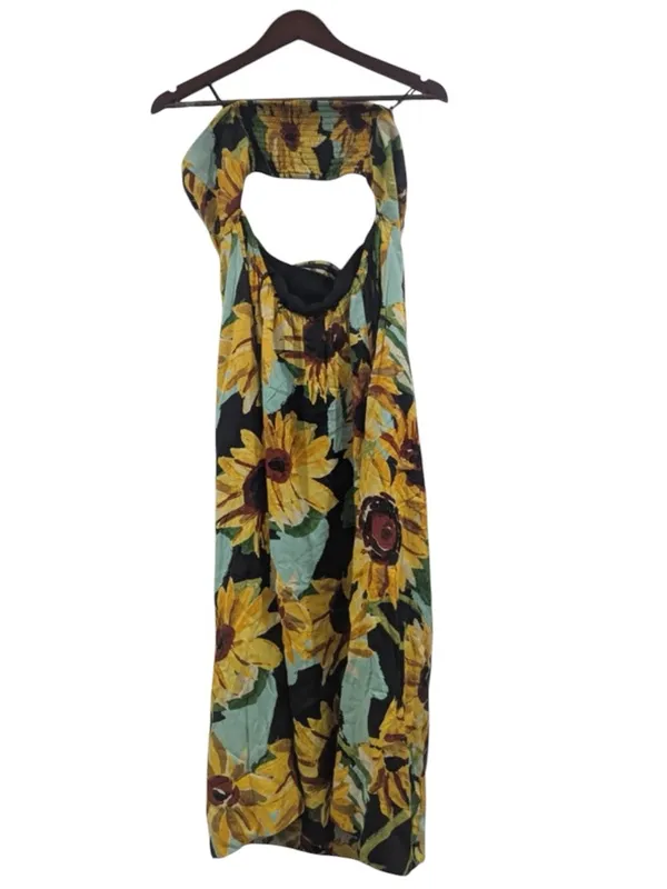 Anthropologie Maeve Sunflower Strapless Silk Rayon Midi Dress boho Cottagecore - Image 6