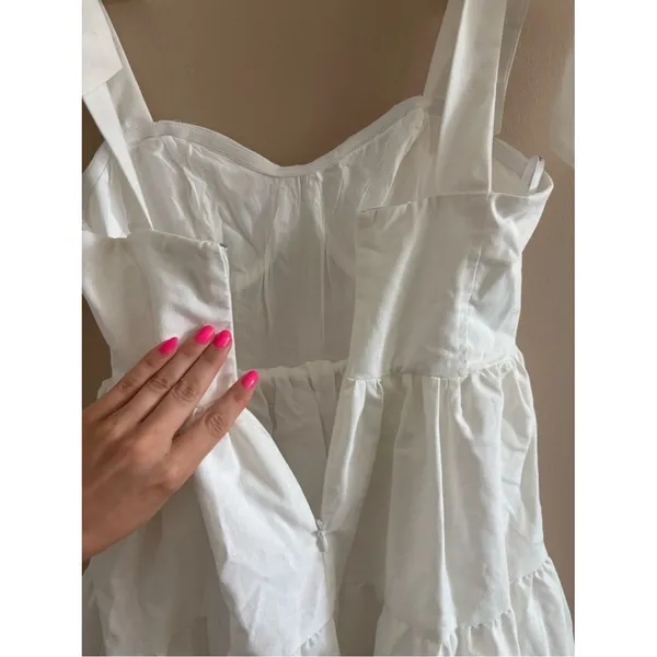 Lulus Tier-ly Delightful White Tie-Strap Tiered Bustier Mini Dress Size XS Bride - Image 9