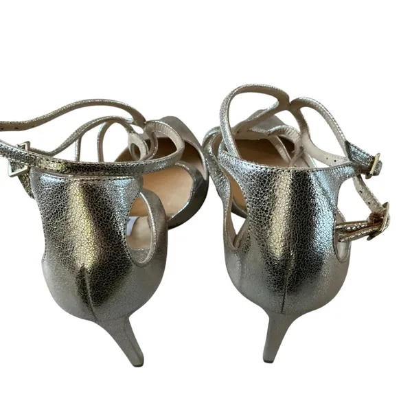 Jimmy Choo silver metallic leather pumps size 41 strappy heels pointy toe - Image 4