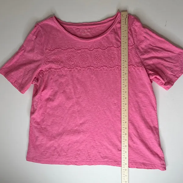 Talbots Floral Embroidered Pink Slub Cotton‎ Tee Size XL Preppy Stretch Colorful - Image 10
