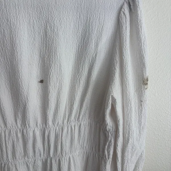 Calvin Klein White Textured V-Neck Midi Dress Smocked Waist‎ Size 6 - Image 10