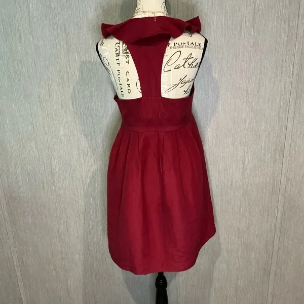 Annie Griffin Deep Red Midi Dress with Ruffle Detail Size 6 - Image 3