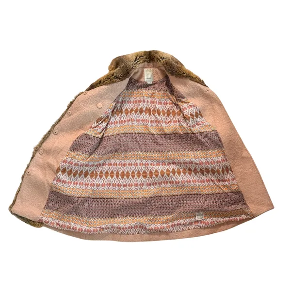 Anthropologie Elevenses Divna Wool Coat Faux Fur Collar & Trim Size 0 Blush Pink - Image 6