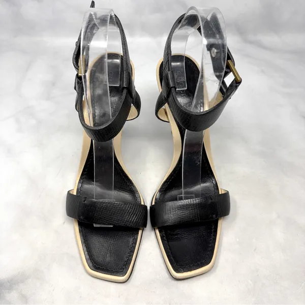 GUCCI Vintage Y2K Leather Square Open Toe Strappy Stiletto Heel Sandal Black 9.5 - Image 3