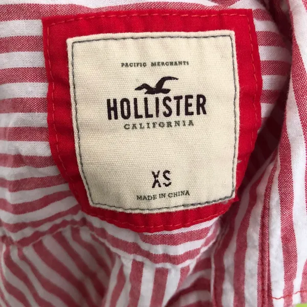 Hollister 2000s Co. pinkish red and white vertical striped button up down fitted shirt long sleeve Measurement in pics Office siren core - Image 5