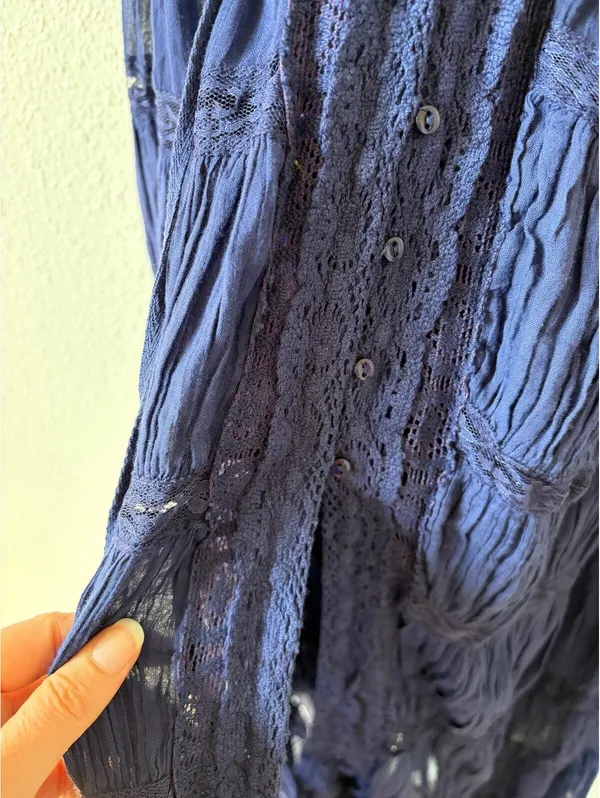 Free People Dolly Bodysuit Navy Size Medium Cottagecore Bohemian Lace Ruffle - Image 6