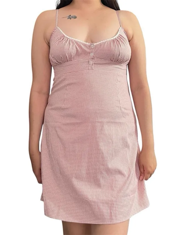 Pink & white gingham dress. Size M - Image 2