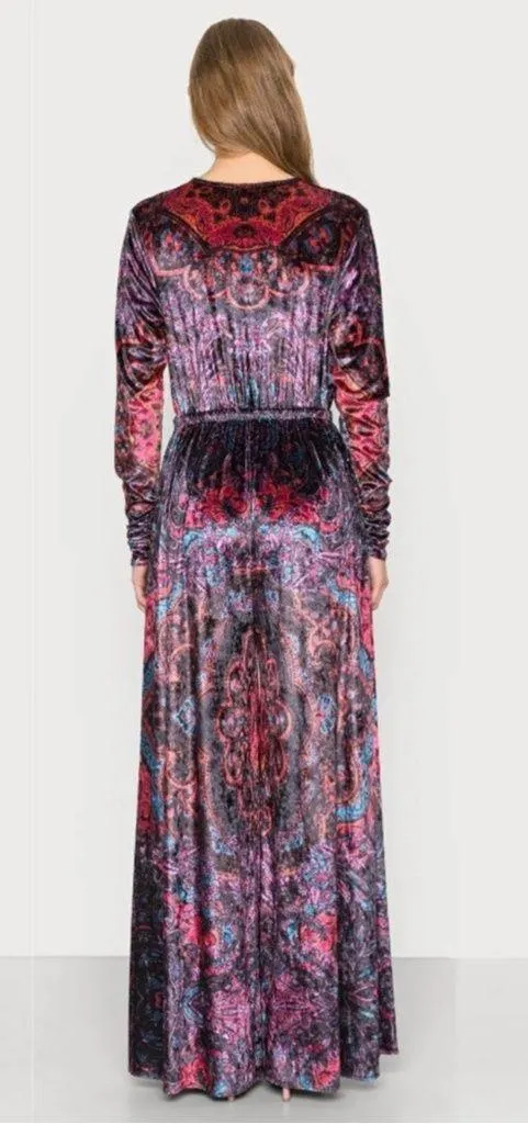 Free People Women’s Giselle Velvet Jumpsuit V-Neck Wide Leg Fairy Dark Combo L - Image 2