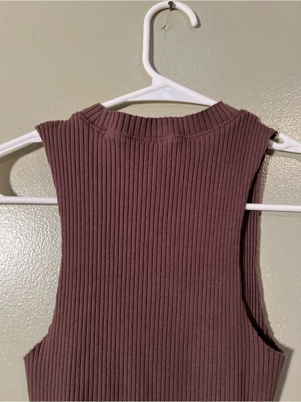 Aerie Women's Size XS Ribbed Sleeveless Tank Top Chocolate Brown Crew Neck Raw - Image 6