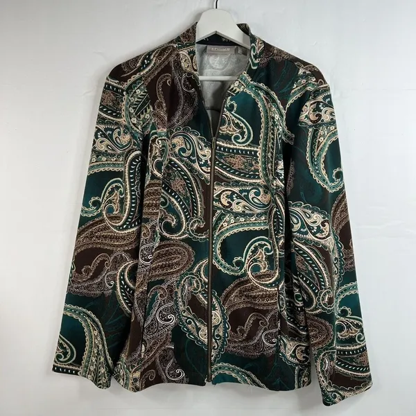 Chico's 3 US 16 XL Jacket Paisley Print Full Zip Stretch Long Sleeve lightweight - Image 2