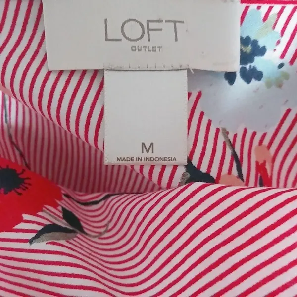 Loft M Red Pinstripe Floral Boho Bell Sleeve Top - Image 6