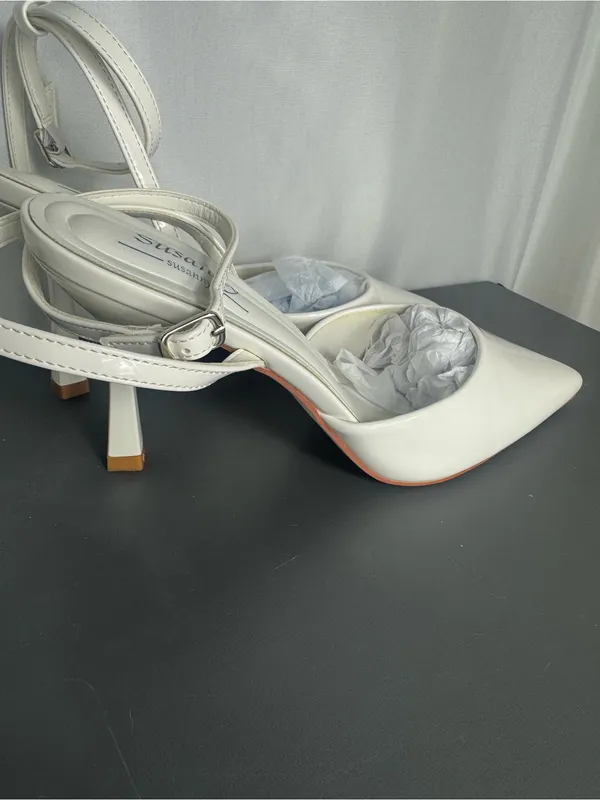 Susanny White Pointed Toe Slingback Heels wedding party elegant heels 7 1/2 - Image 4