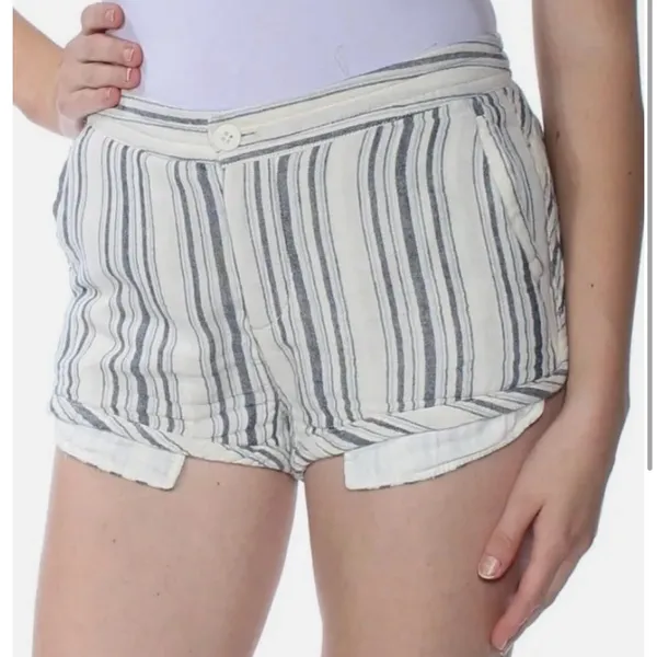 Free People Night Moved Striped Shorts Mid Rise Button Fly White Blue Si… - Image 3