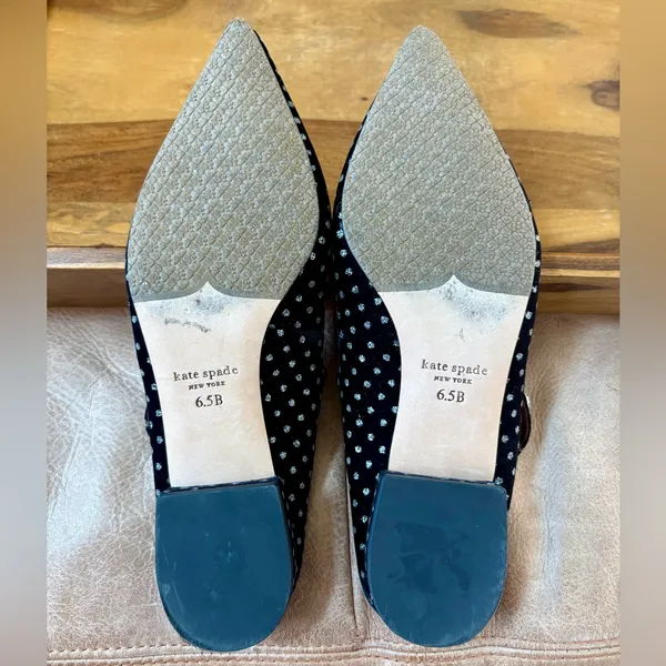 KATE SPADE Meg Black Velvet Rhinestone Button Polka Dot Pointed Mule Shoes - Image 7