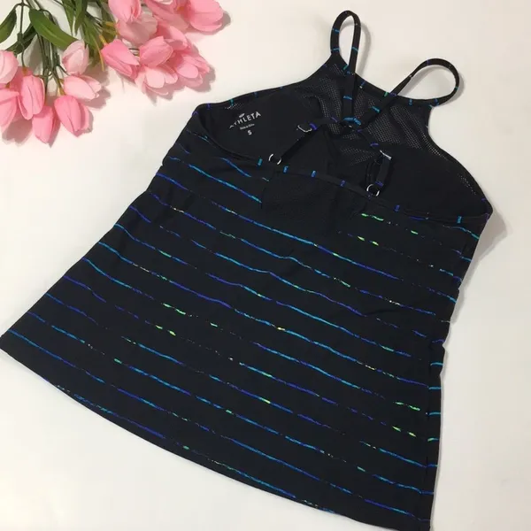 ATHLETA • Crossback Swim Tankini Top Size Small Black and Blue - Image 2
