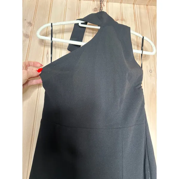 NWT Lulus Keep It Interesting Black Asymmetrical Cutout Halter Maxi Dress Sz L - Image 5