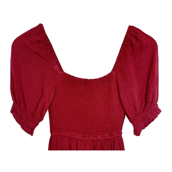 Abercrombie & Fitch Burgundy Red Smocked Puff Sleeve Slit Maxi Dress Size XS - Image 7