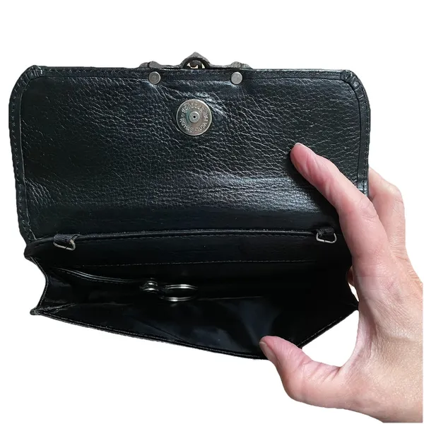 BRIGHTON Zip Around Glossy Black Croc‎ Leather Clutch Wallet - Image 8
