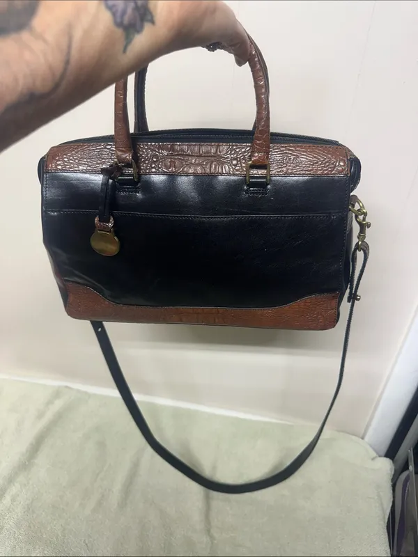 Brahmin Black and Brown Leather Crossbody Satchel-Crossbody - Image 13